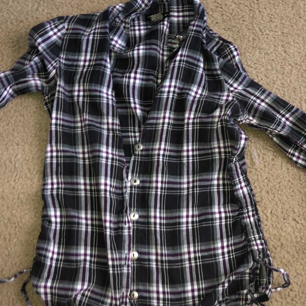 Purple white & black button down shirt